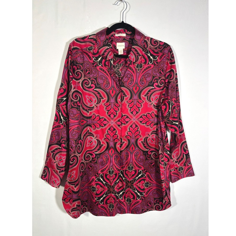 Chic Classic Feminine Paisley Scroll Chico's Button Down Shirt Womens 2